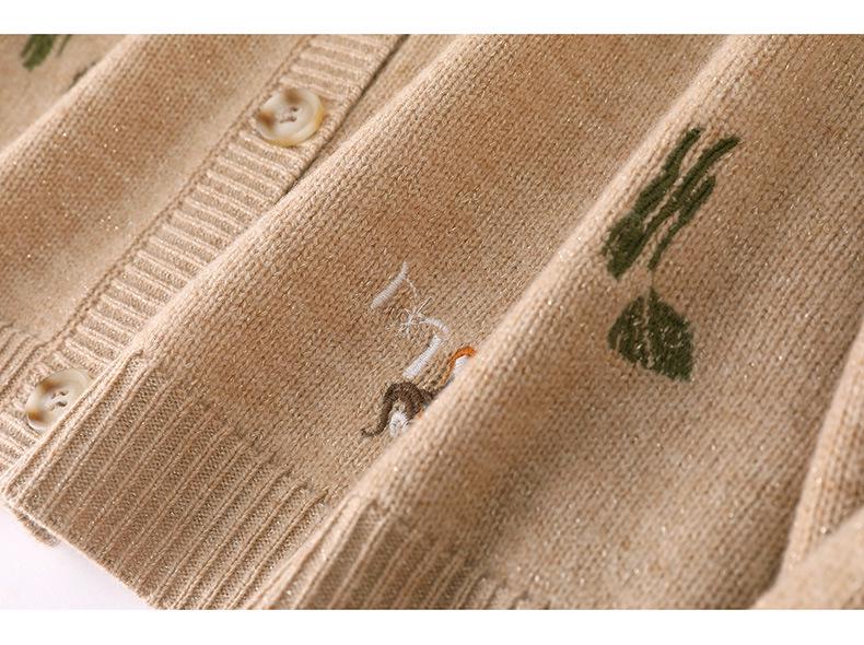 2026 Autumn/Winter Pure Wool Knit Cardigan with Lurex Cactus Embroidery