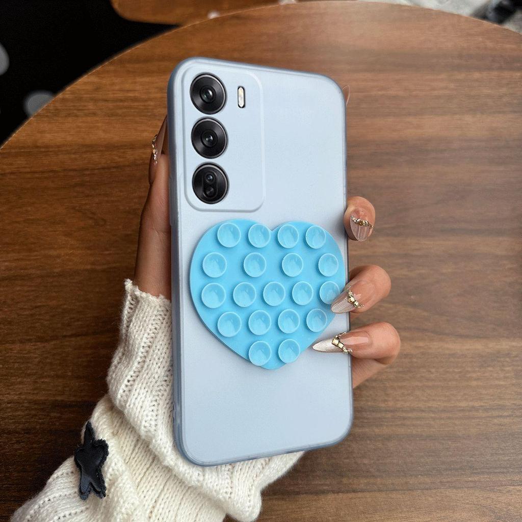 Heart Shape Suction Cup Phone Case for OPPO Reno12 Pro 5G,Reno12 5G Semi Transparent Matte Shockproof Soft TPU Cover