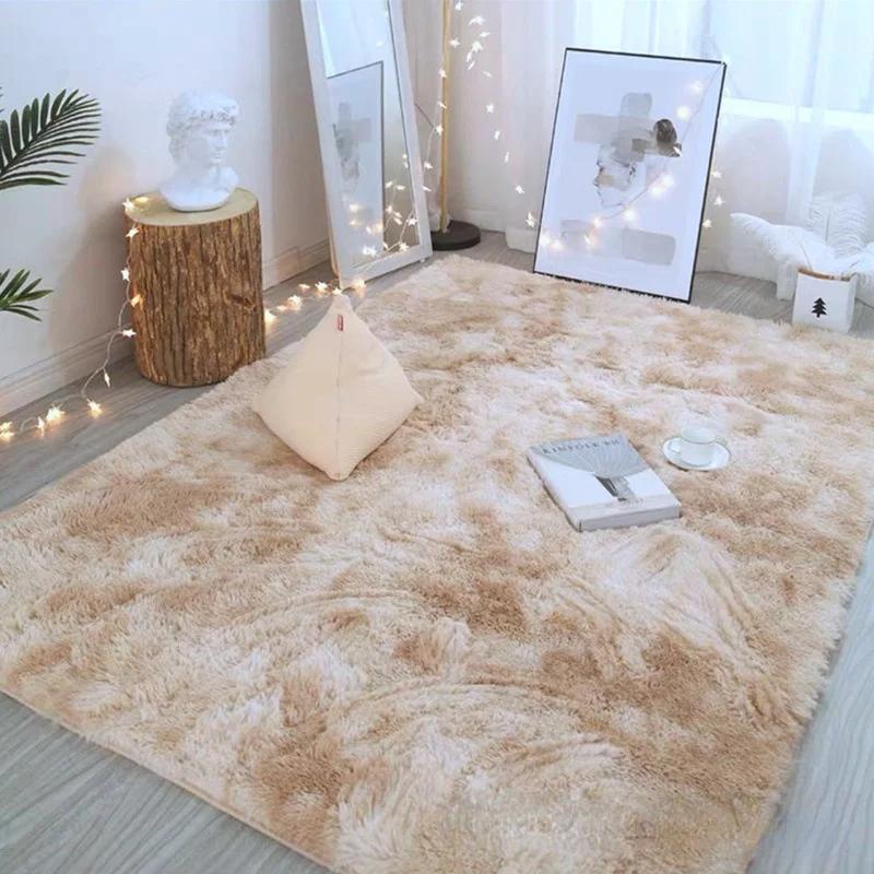 Gradient Tie-dye Carpet Living Room Bedroom Long Hair Washable Cute Net Red Bedside Soft Plush Carpet Mat Anti-slip Floor Mats