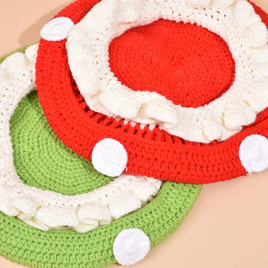 Niche Personality Hand Crocheted Women Mushroom Hat Autumn and Winter Cute Fun Decoration Warm Knitted Men Bucket Hats