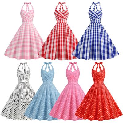 2023 Hot-Selling Barbie Pink Polka Dot Halterneck Ruched Swing Dress