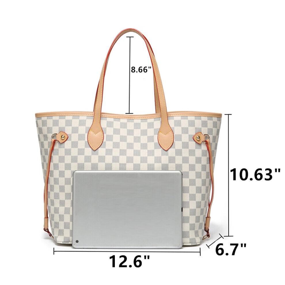 (Wit) Dames Ruitjes Tote Schoudertas Portemonnee PU Leer Handtas Tas Met Binnenzak