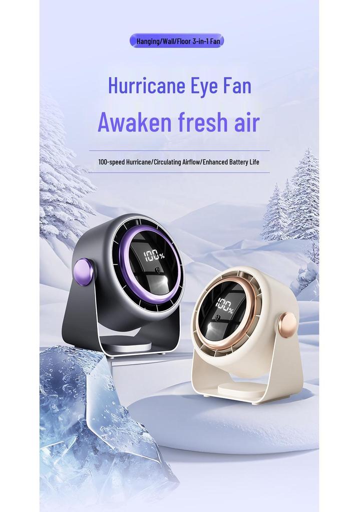 Desktop Mini Fan with 100-Speed Digital Display, USB Charging, and Turbine Air Circulation for Office Use