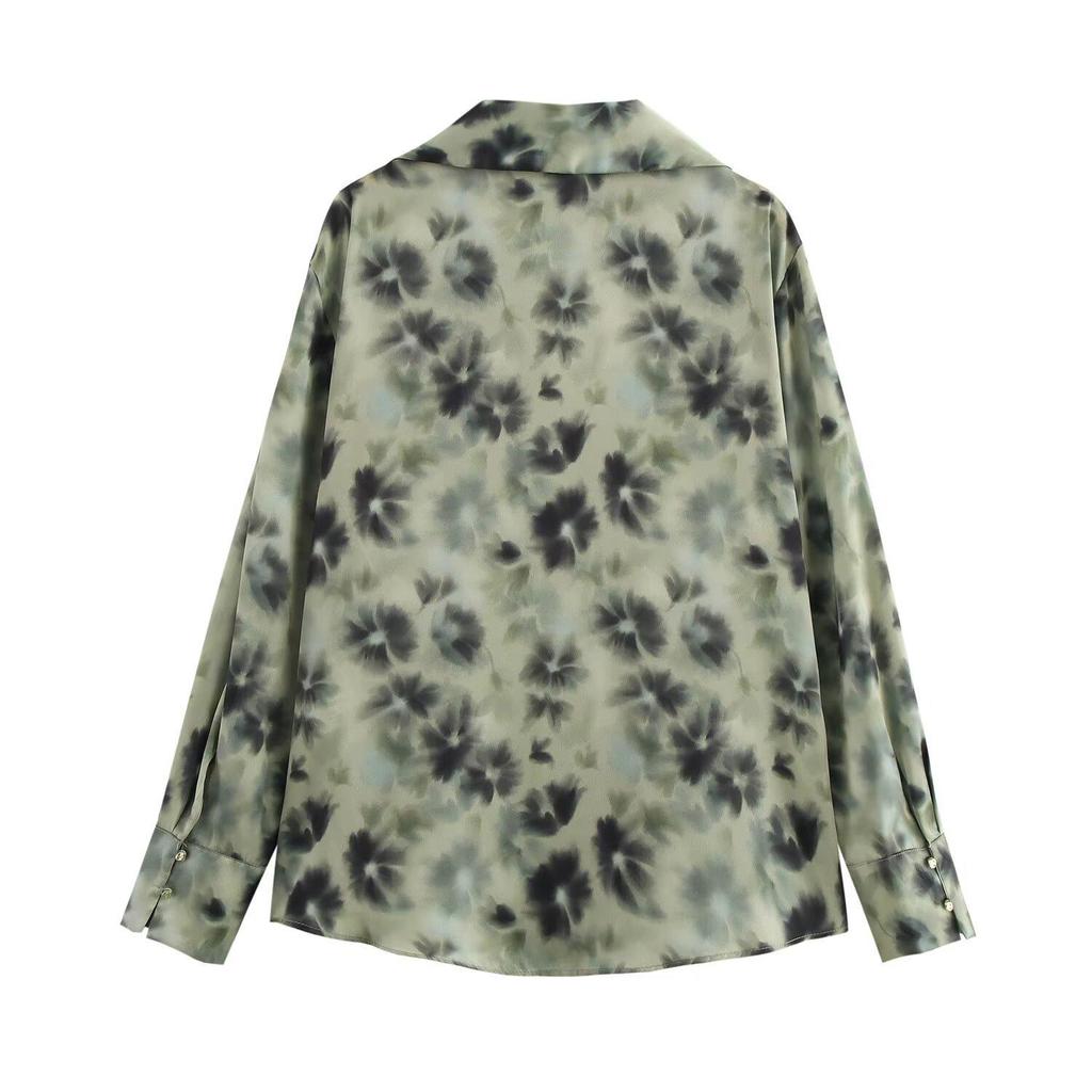 2025 Spring Women's Floral Print Satin Shirt – Loose Fit with Lapel