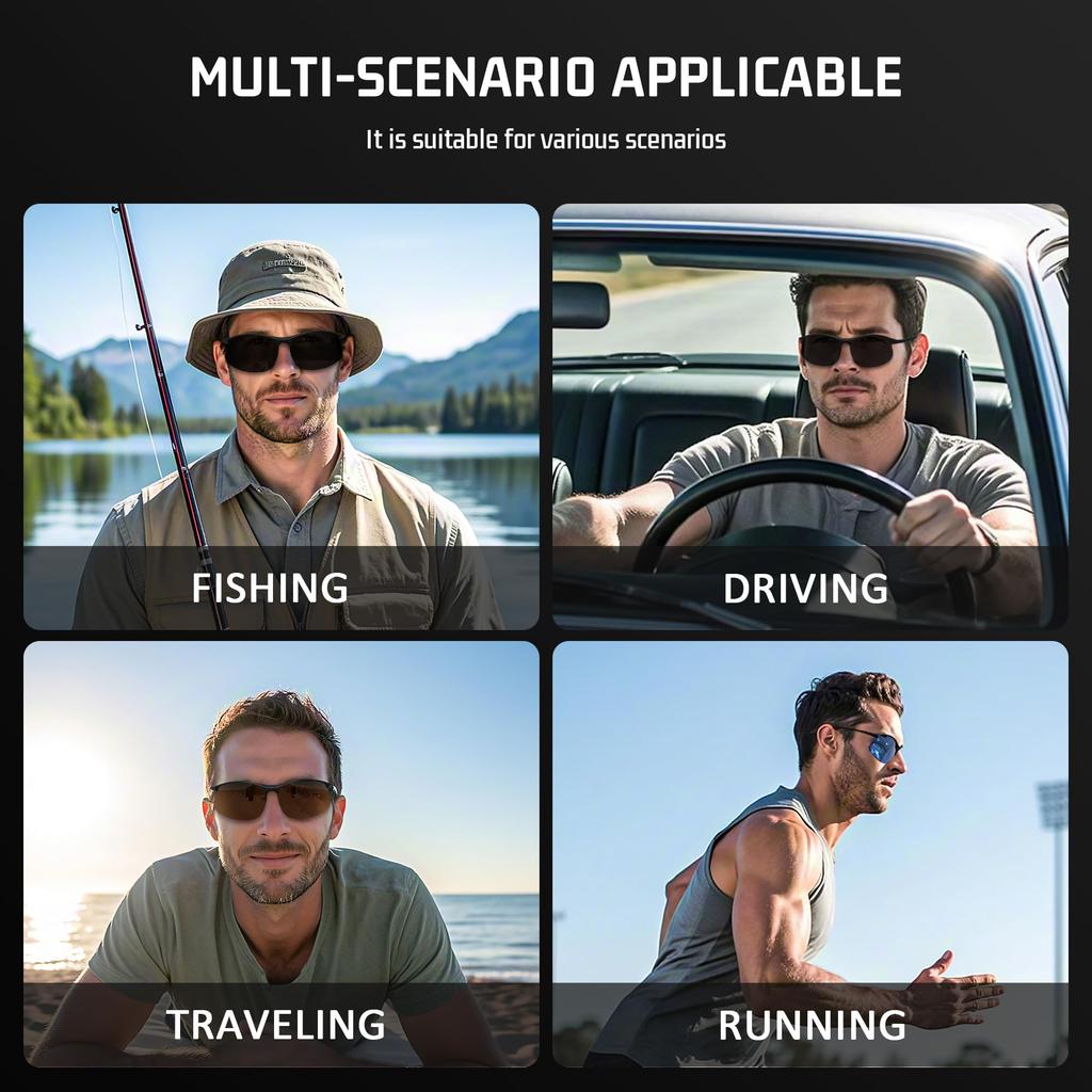 SUNGAIT Polarized Sports Sunglasses for Sunglasses with Fashionable UV Protection Men's Running, Unisex, Black, Men's Shades, (Black Frame/Gray Lens)