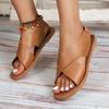 2024 Summer Fashion New Women Leather Flat Clip Toes Sandals Solid Versatile Simple Casual Shoes Female Chic Lightweight Shoes