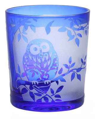 Kiriko Owl Glass Old Glass Cup Traditional Craft Dishwasher Safe [F-35385] (Cobalt Blue)