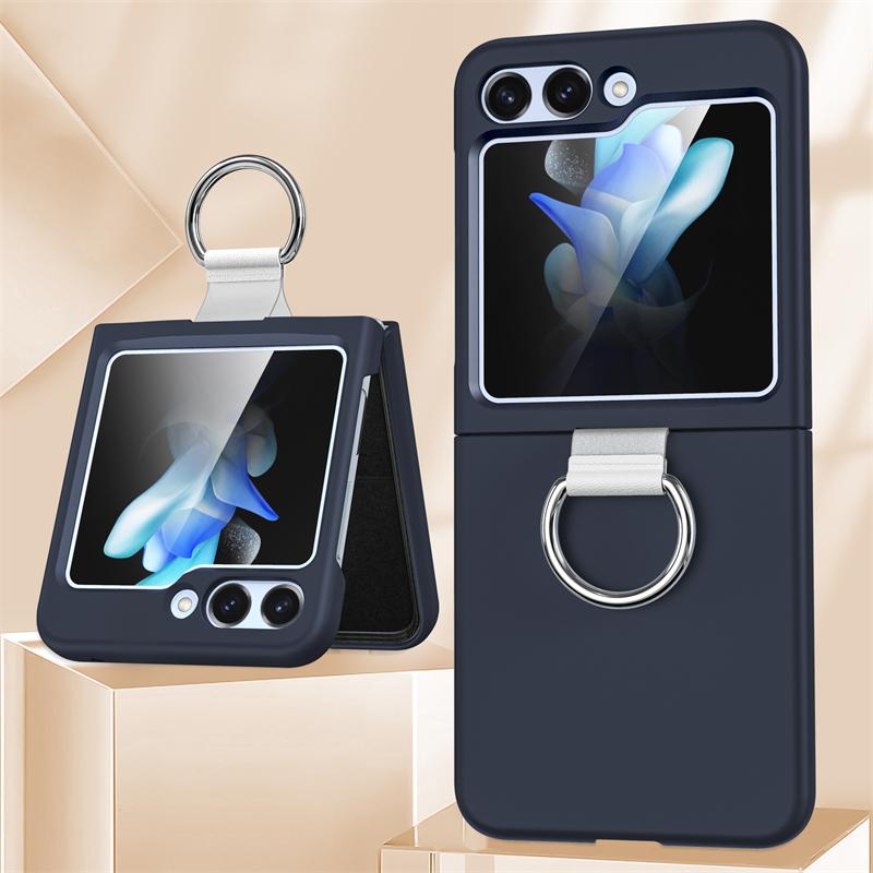Solid Color Folding With Finger Ring Buckle Case For Samsung Z Flip 6 5 Zflip 5 Z Flip4 Z Flip 3 5G Shockproof Matte Clear Cover