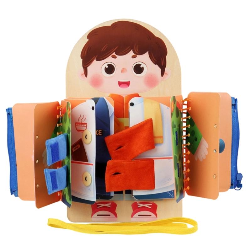 Early Learning Dressing Trainer Hands on Wooden Dressing Practice Board For Clothing Practice Motor Skills Development