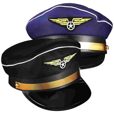2 Stück Flugbegleiter Pilotenmütze Luft- und Raumfahrt (Blau + Schwarz) 2er-Pack Cosplay Stewardess Prop Cap Kapitänsmützen Kostüm