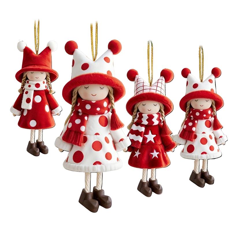 

Christmas Girl Doll Decorations, Classic Red and White Design, High Quality, 16Pcs червоний