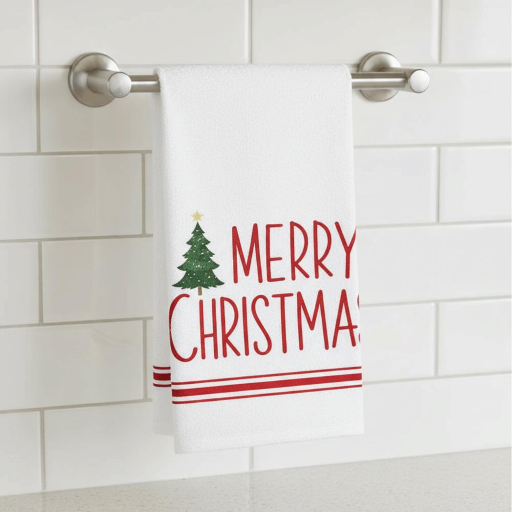 2PCS Fade-resistant Merry Christmas Kitchen Towel Water-absorbent Dishcloth Kitchen Hand Towel  Home