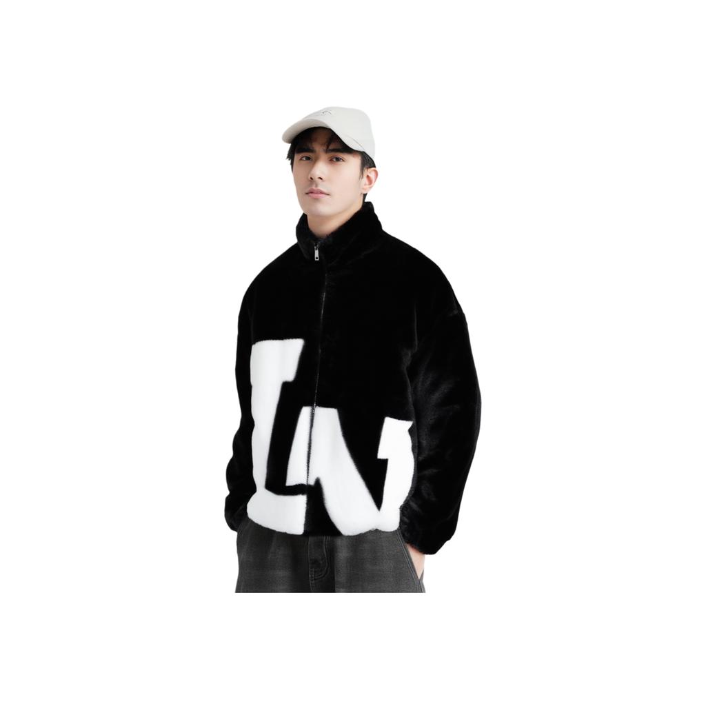 Li-Ning FW22 Embroidered Logo Stand Collar Warm Sherpa Jacket Unisex Jackets Black AFDSD61-1