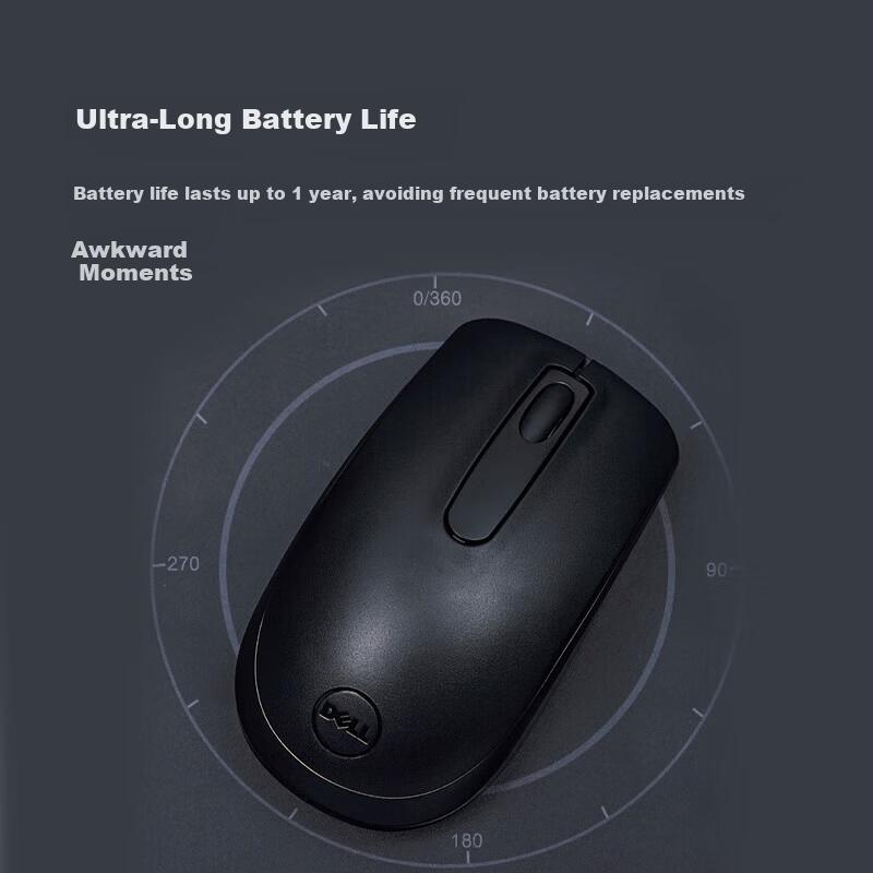 Dell WM118 Wireless Mouse Office Symmetric Mouse 2.4G Receiver Black