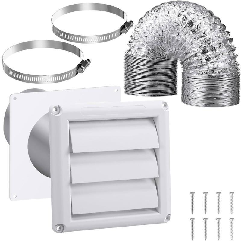 652F 4Inch Dryer Vent Kits Through Wall with Hose/Duct Connectors/Plate Dryer Vent Hose Connectors Wall Ducting Kits Easy to Use