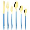 Blått gull Høykvalitets rustfritt stål servisesett Kniv Dessertgaffel Teskje Bestikk Bestikksett Familiekjøkken Sølvtøy