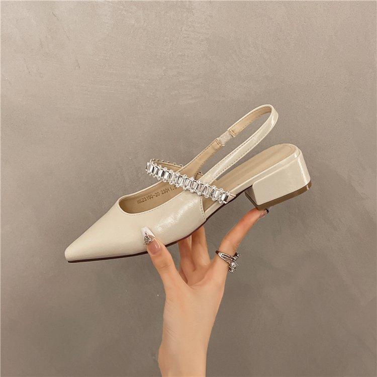 

[Youshilai] 2025 new fashion pointed one-word bag head sandals thick heel French cool slippers women 40