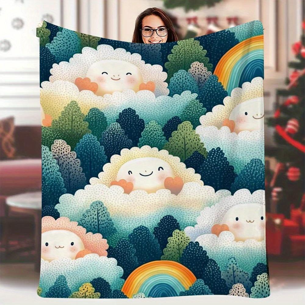 

Cute smiling cloudpatterned flannel blanket suitable for all seasons Perfect for camping traveling and household use 75x100cm