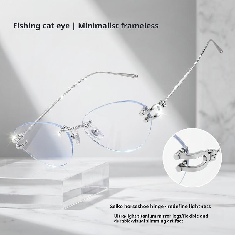 YIMARUILI Fashion Trendy Women's Cat Eyes Rimless Glasses Luxury Pure Titanium Ultra Light 9g Exquisite Eyeglasses Frame 25088WK