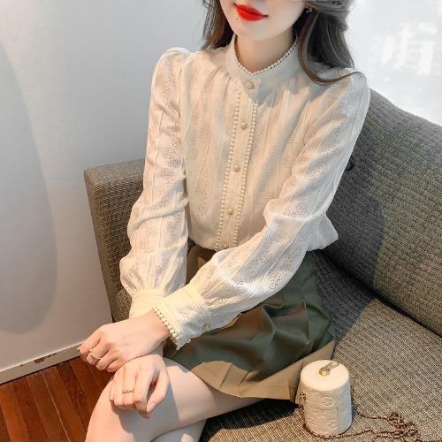 Elegant Fashion Half-high Neck Lace Bottoming Shirt Female Spring and Fall Temperament Thin Long-sleeved Blouse Small Shirt Personalized Clothes