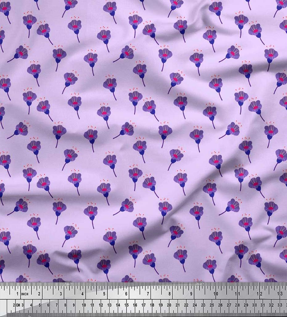 Soimoi Beige Japan Crepe Satin Fabric Freesia Floral Decor Fabric Printed metre 42 Inch