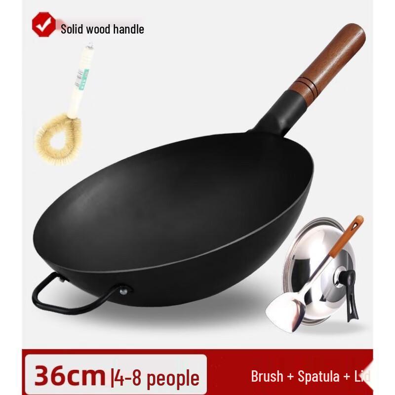 Qian Xing 36cm Round Bottom Iron Wok 4-Piece Set