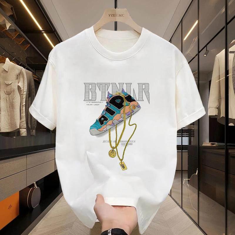 2026 American Shoes Pippen Print Heavy Short Sleeve Tshirt Mens and Womens Round Neck Summer Cotton