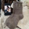 Winter Korean socks women's boneless splicing striped coconut buttons thermal storage heap socks women's socks wool socks