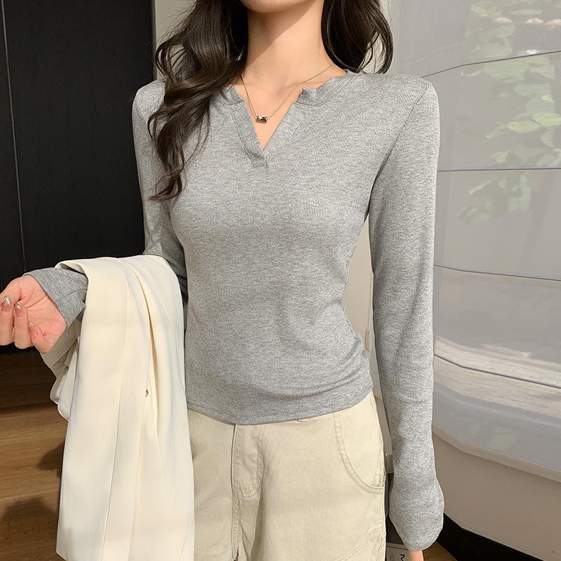 Bottom shirt women's early autumn winter threaded slim-fitting and thin shirt with temperament Spice girl long-sleeved top