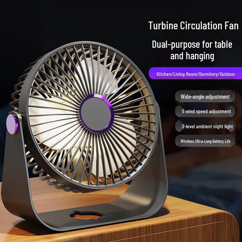 

USB Rechargeable High-Power Desktop Fan for Home, Office & Dorms Mist Gray [Table/Wall, Night Light, 5-Speed]