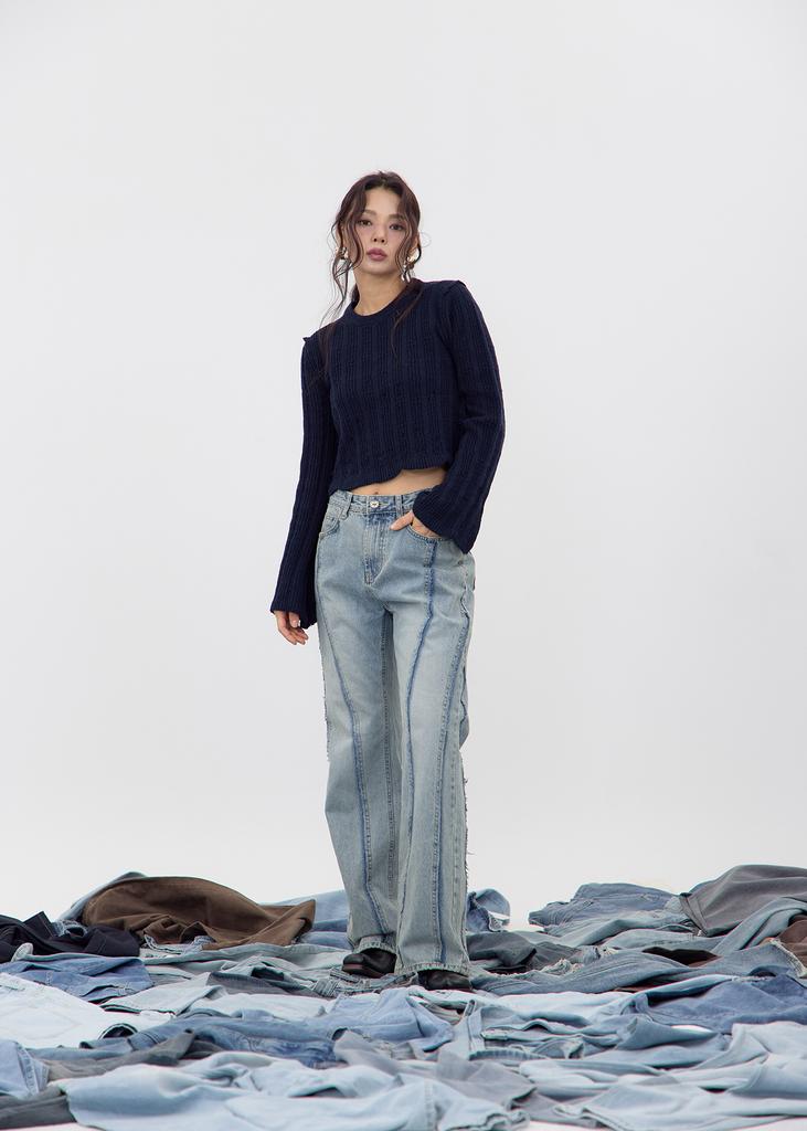 NO EXTRA TOUCH Boho Damage Knit (Navy) / 25Fwkp001Na