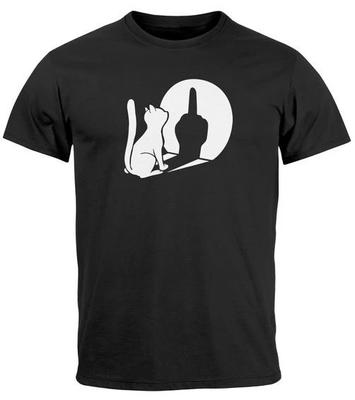 Herren T-Shirt Katze Mittelfinger Schatten F*CK You Lustiges Shirt Prinshirt-