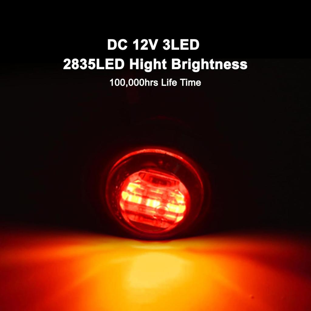 20Pcs 3/4 Inch LED Marker Lights - 3Rd Gen Round Mini Amber/Red Clearance Lights For Truck, Trailer, RV, Bus, Van, Boat, IP68 Waterproof, 12V DC