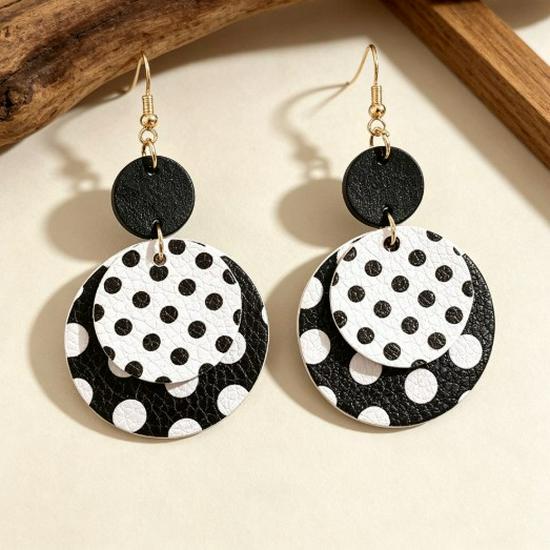 Classic Black & White Polka Dot Dangle Earrings: Bold, Retro Design with Large, Eye-Catching Style