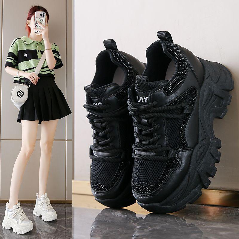 Inner Heightening Dad Shoes Women's Casual Mesh Sneakers Women's Shoes 2025 Thick-soled Breathable Autumn New Bright Diamonds