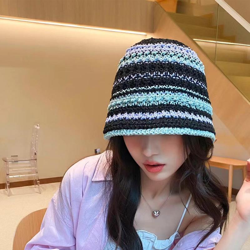 Versatile Style Hat Colored Stripes Womens Sunshade Hatscaps Fishermans
