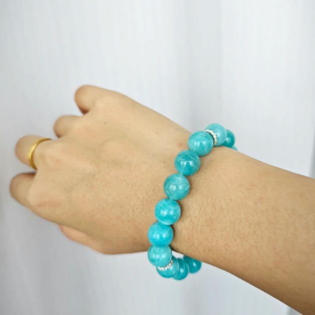 Splendido Bracciale Naturale in Amazzonite e Quarzo Fantasma Bianco - Regalo Perfetto per Donne