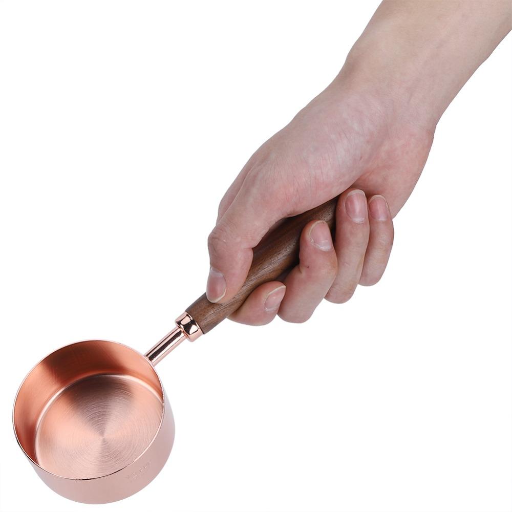 4PC Set Wooden Handle Measuring Cup Set Rose Gold Finish Kitchen Measuring Tools Kitchen Use
