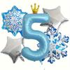 5/6Pcs SnowFlake Foil Balloons with 40inch Blue Crown Number Balloon for Princess Theme Birthday Party Decorats Baby Shower