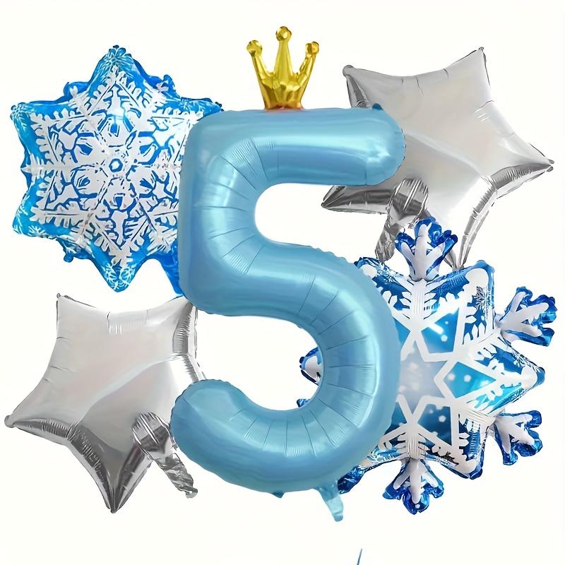 5/6Pcs SnowFlake Foil Balloons with 40inch Blue Crown Number Balloon for Princess Theme Birthday Party Decorats Baby Shower