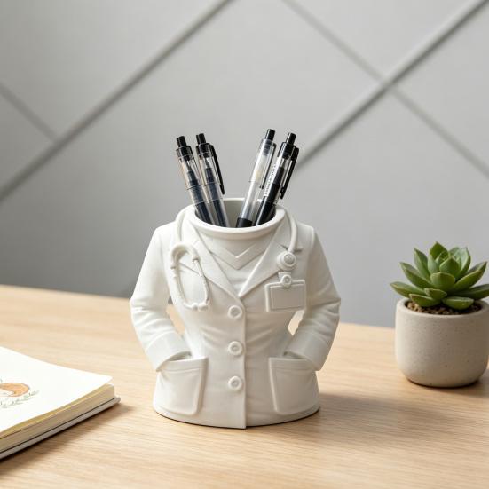 Doctor White Coat Pen Holder with Stethoscope Decoration Creative Desk Organizer for Medical Office Clinic Home Cute Gift for Doctors Nurses