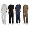 1 Set Men Summer T-shirt Pants Sports Set Round Neck Short Sleeves Pullover Top Drawstring Trousers Two-piece Set Indoor Outdoor Loose