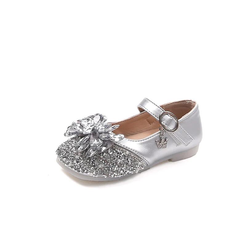 

2024 Детские кожаные туфли для девочек Осень Новая мода Мягкие Удобные Туфли Принцессы со стразами Шикарные Противоскользящие Туфли для платья 26