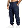 Men Drawstring Elastic Waist Jogger Cargo Pants, Multi Pockets Ribbon Decor Tapered Ankle Cuffs Casual Streetwear Utility Trousers Outdoor Daily Wear
