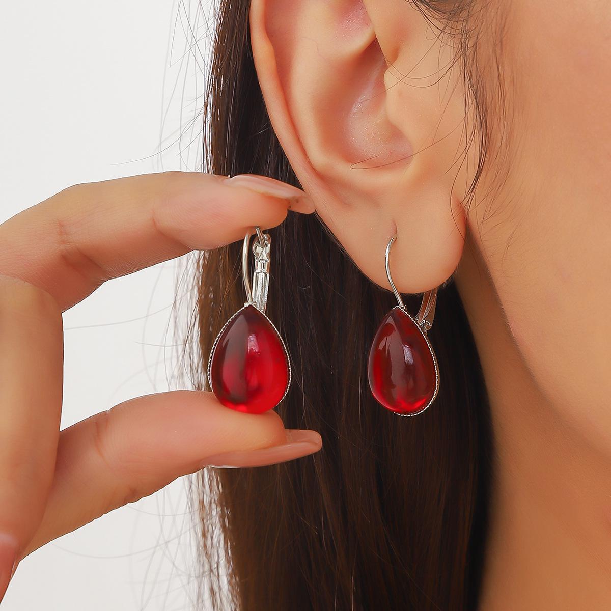 Gothic Red Ruby Water Drop Earrings with Copper Setting and Eco-Friendly Backs