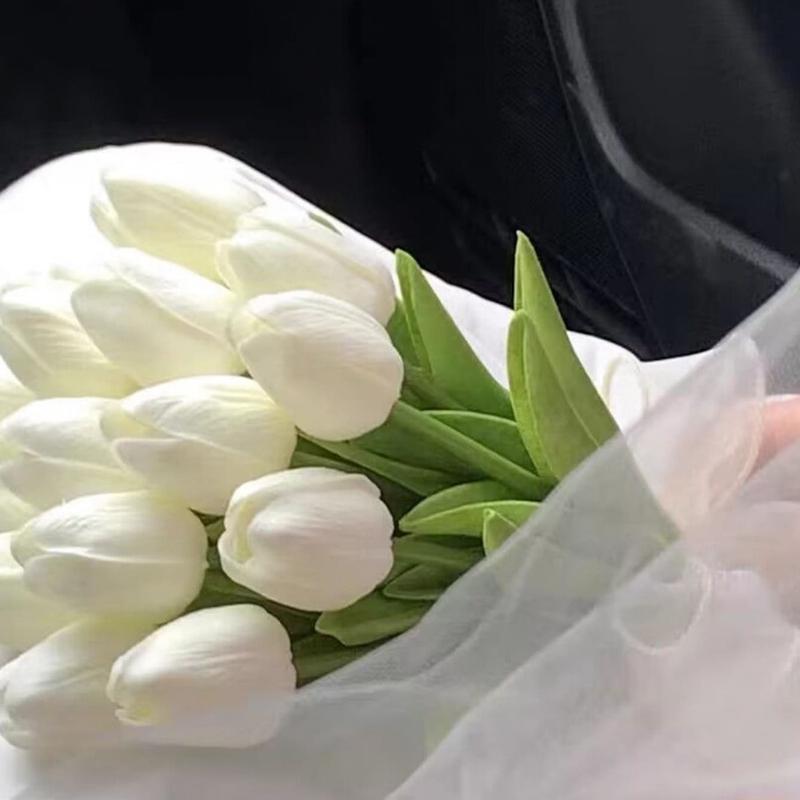 1pcs Mini White Tulip Artificial Flowers, Wedding Home Decor, Realistic Fake Tulips Gifts Birthday Graduation