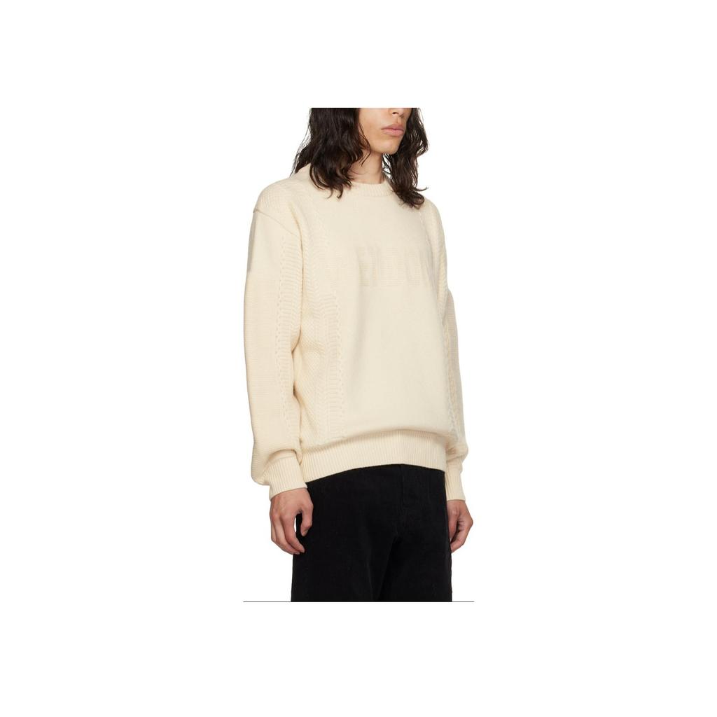 WE11DONE Solid Color Knit Crew Neck Pullover Drop Shoulder Long Sleeve Sweater Men Sweater Ivory WD-KT3-23-643-U-IV