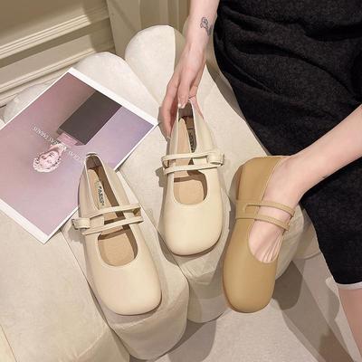 Single Shoes Women's 2025 New Summer French Shallow Mouth Soft-soled Flats Gentle Grandma Shoes Mary Jane Small Leather Shoes