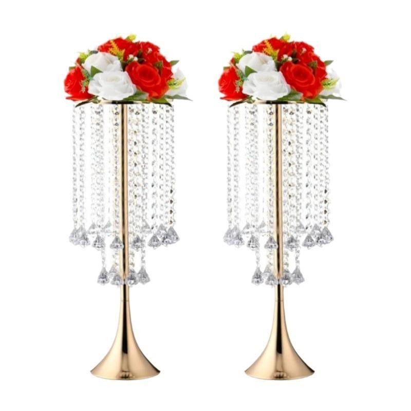 Iron Art Flower Stand with Crystal Bead Curtain for Weddings and Dining Table Decorations