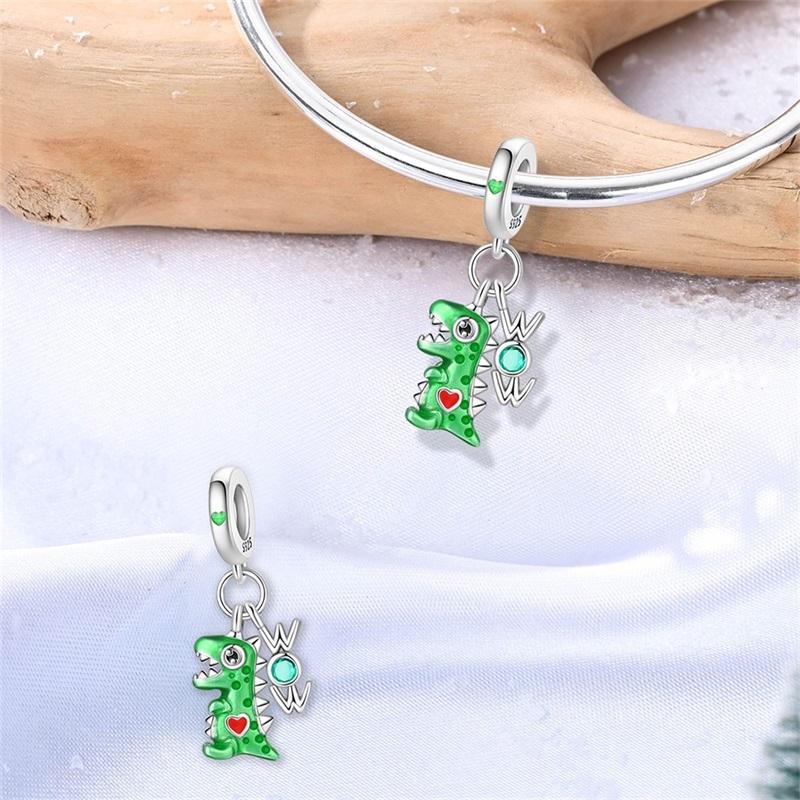 Copper Metal Charm Bead Components Green Dinosaur Puppy Hugging Crystal Rabbit Bead Components Pendant Bead Component Compatible With Authentic